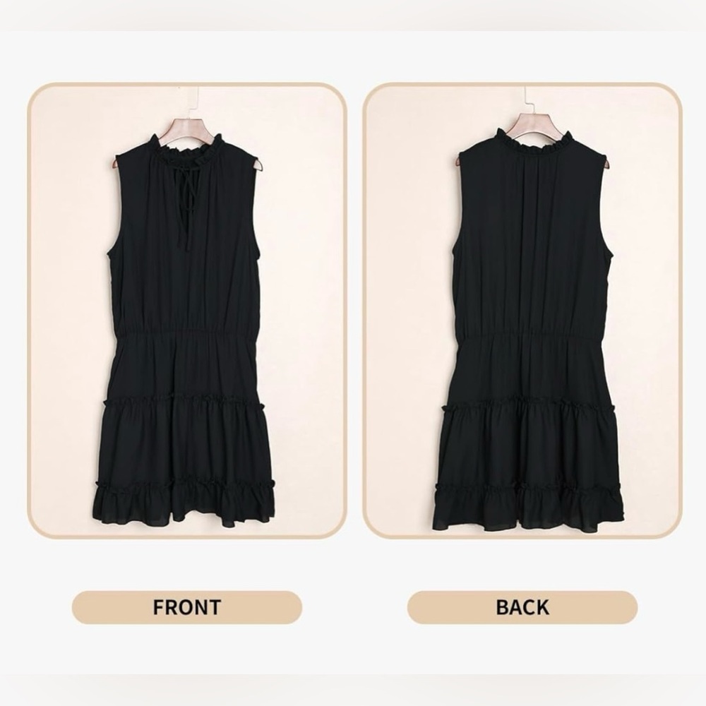 Sleeveless V Neck Drawstring Ruffle Tiered Chiffon Mini Short Dresses - Picture 4 of 5
